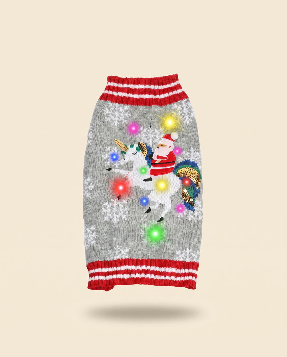 Santa on unicorn LED dog sweater